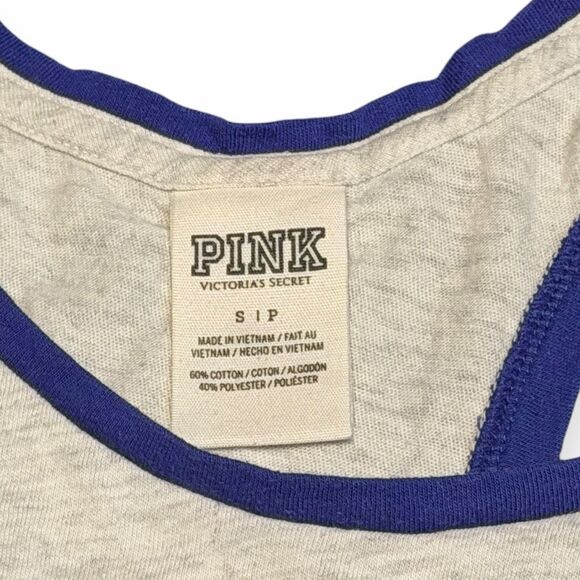 PINK VICTORIA’S SECRET Women’s Gray and Blue Racerback Tank Top Size Small - Picture 3 of 5